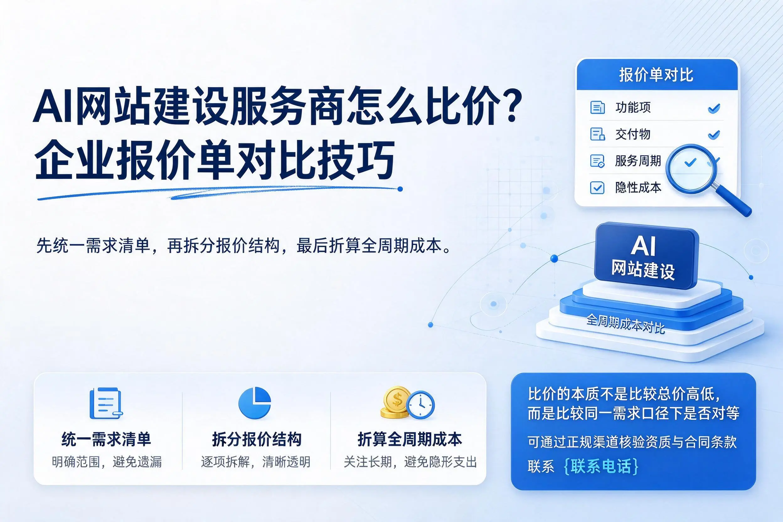 AI网站建设服务商怎么比价?广元企业报价单对比技巧